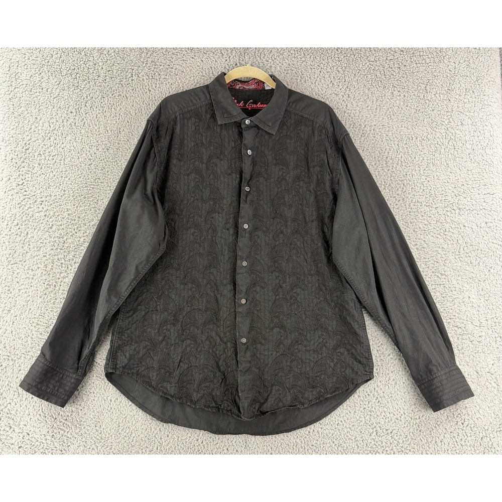 Robert Graham Shirt Mens 2XL Black Tonal Paisley Embroidered Button Down L/S